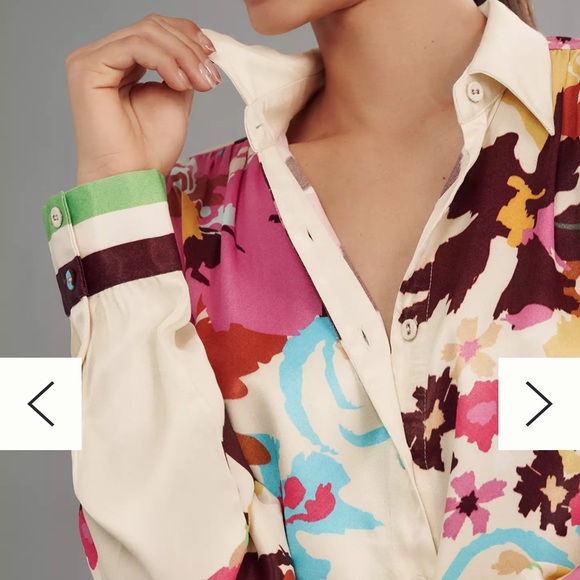 ANTHROPOLOGIE CONDITIONS APPLY BLOOMING LONG SLEEVE COLLARED BLOUSE (a133) - Picture 2 of 16